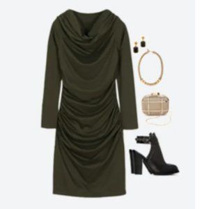 Brand New - Stitch Fix ReneeC Olive Green Cowl Neck Dress Size Large